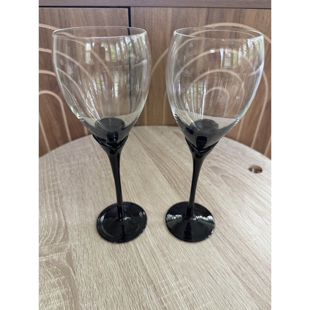 Pier 1 Black Tulip Stem Wine Glasses Set of 2. 9 3/8" Tall